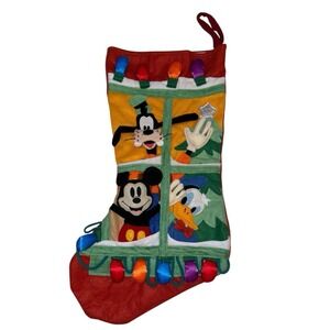 Vintage Disney 3D Felt Christmas Stocking Mickey Donald Goofy  Windows 90's 19"